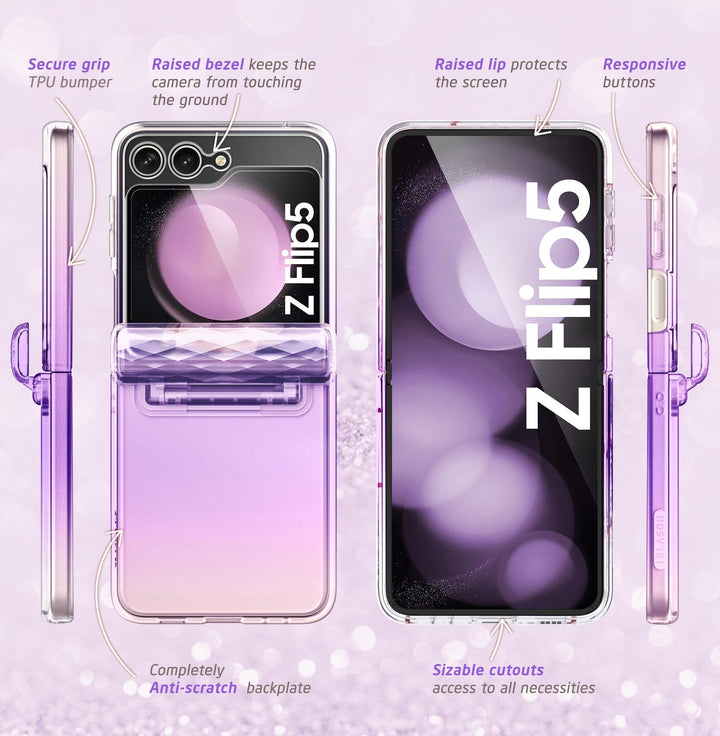 i-Blason Cosmo for Samsung Galaxy Z Flip 5 Case with Hinge Protection, [Built-in Front Screen Protector] Slim Stylish Protective Case