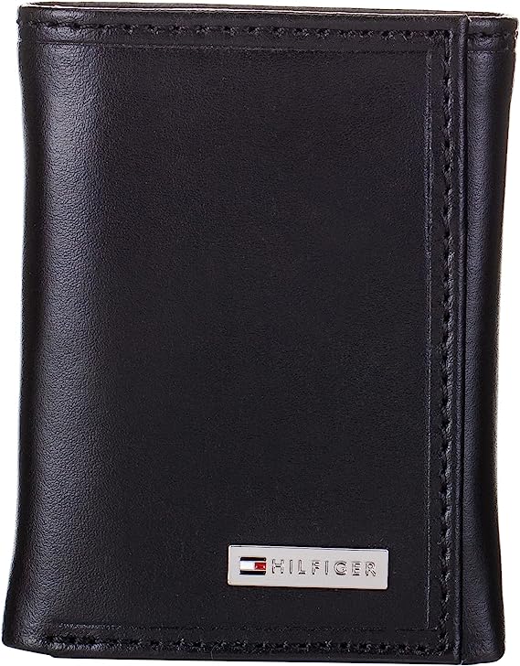 Tommy Hilfiger Men's Genuine Leather Slim Trifold Wallet with ID Window - Fordham Black - 3alababak
