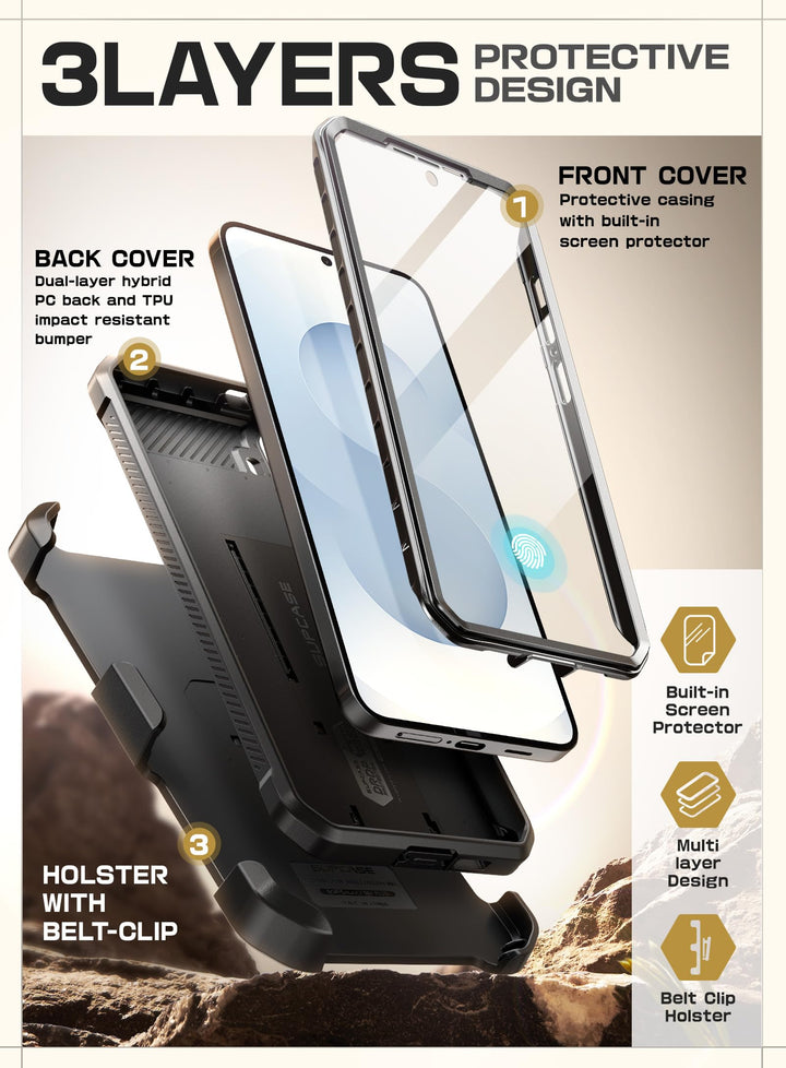 SUPCASE for Samsung Galaxy S25 Plus Case with Stand (Unicorn Beetle Pro), [2 Front Frames] [Built-in Screen Protector & Belt-Clip] Military-Grade Protection Phone Case for Galaxy S25 Plus 6.7"