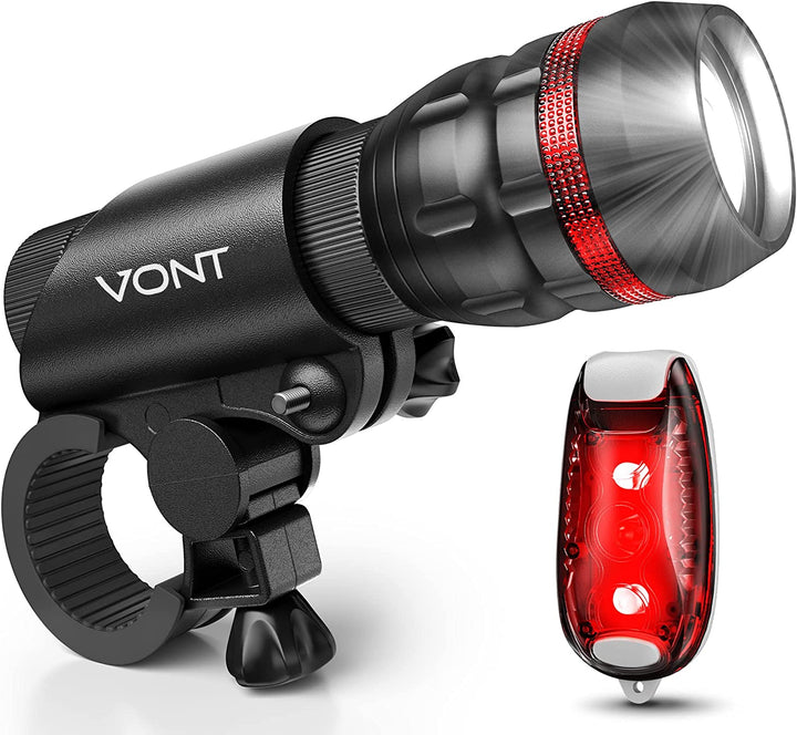 Vont Bike Lights, Bicycle Light Installs in Seconds Without Tools, Powerful Bike Headlight Compatible with: Mountain, Kids, Street, Bikes, Front & Back Illumination, 2X Longer Battery Life, Waterproof - 3alababak