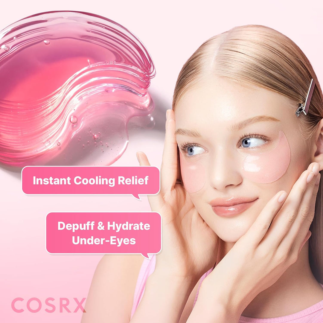 COSRX Pink Peptides Collagen Hydrogel Eye Patch for Puffy Eyes, Dark Circles &amp; Fine Lines, Cooling Under Eye Patches (60), Korean Skin Care