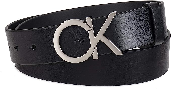 Calvin Klein Men's Casual CK Monogram Cut Out Buckle Belt Deep Black - 3alababak