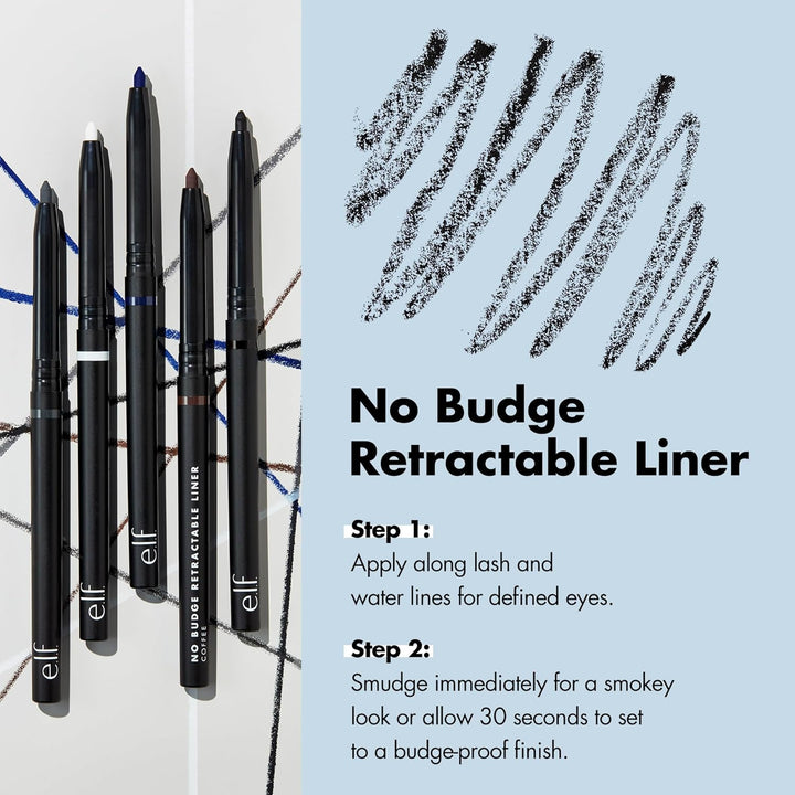 e.l.f. No Budge Retractable Eyeliner, Creamy, Ultra-Pigmented & Waterproof, Creates Bold & Defined Lines, Vegan & Cruelty-Free ,  Black