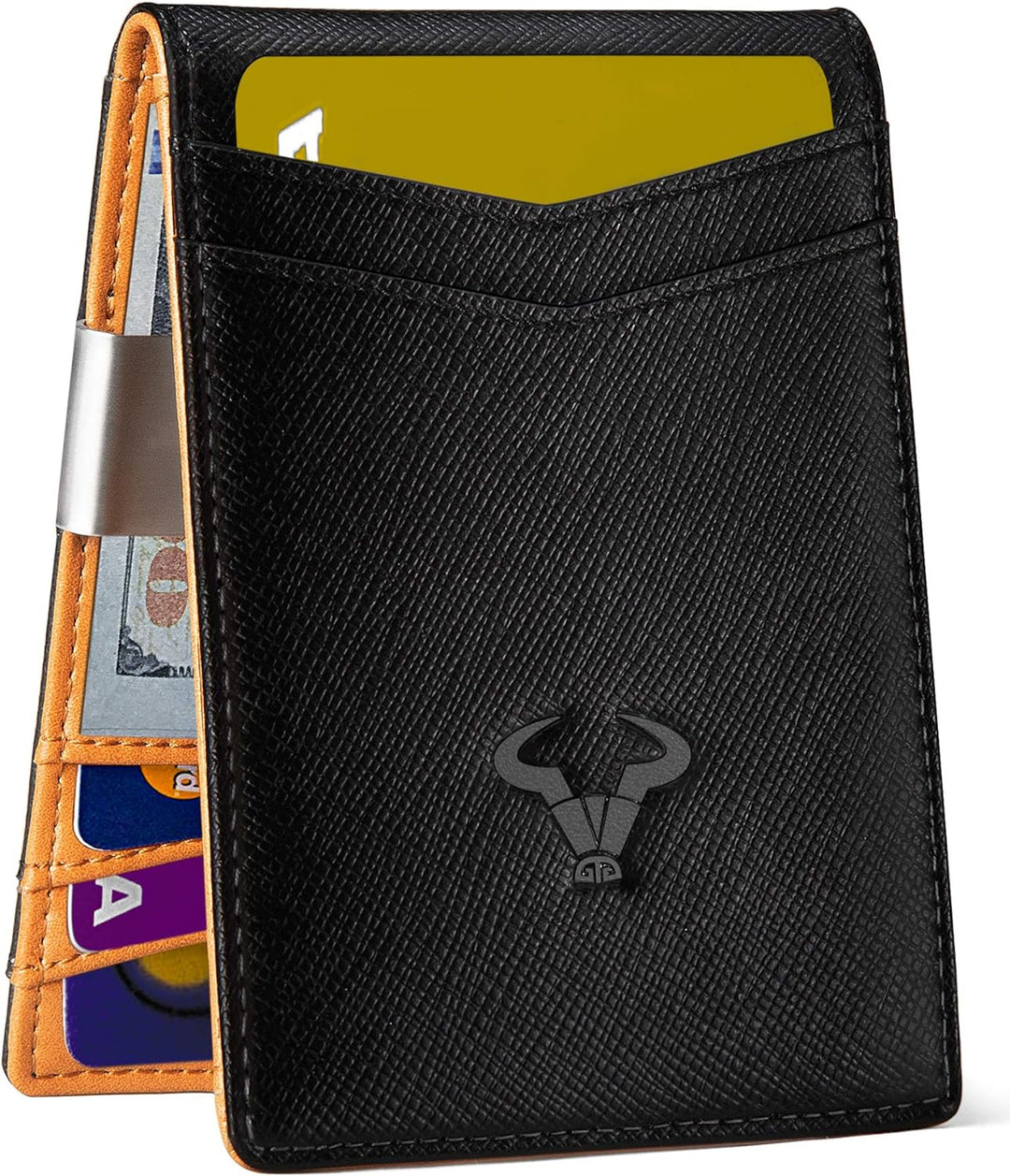 BULLIANT Slim Wallet Money Clip, Mens Front Pocket Wallet For Men 8 Cards Leather Black1679