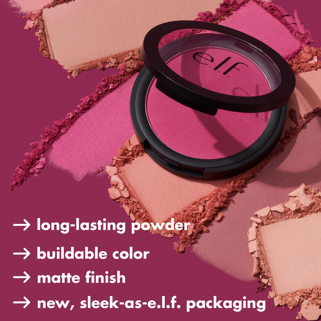 e.l.f Primer-Infused Blush, Long-Wear, Matte, Bold, Lightweight, Blends Easily, Contours Cheeks, Always Rosy, All-Day Wear, Vegan &amp; Cruelty-Free