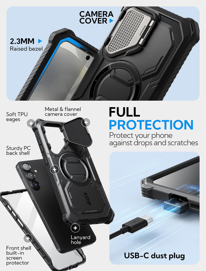 i-Blason Armorbox for Samsung Galaxy S25 Case MagSafe with Camera Cover Stand [Military Protection] Full-Body Heavy Duty Magnetic Phone Case with Screen Protector for S25
