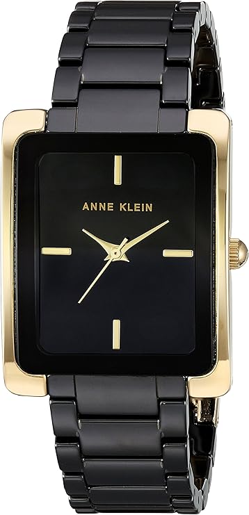 Anne Klein AK/2952LPRG Women's Ceramic Bracelet Watch - Black/Gold