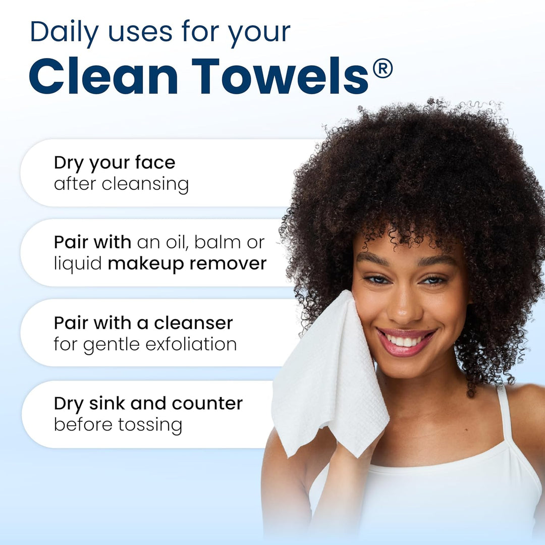 Clean Skin Club Clean Towels XL®, Travel Pack 100% USDA Biobased Disposable Face Towel, Eczema Association Accepted,Dry Wipes, TSA-Approved Travel Essential, 1 Pack, 10 ct Total