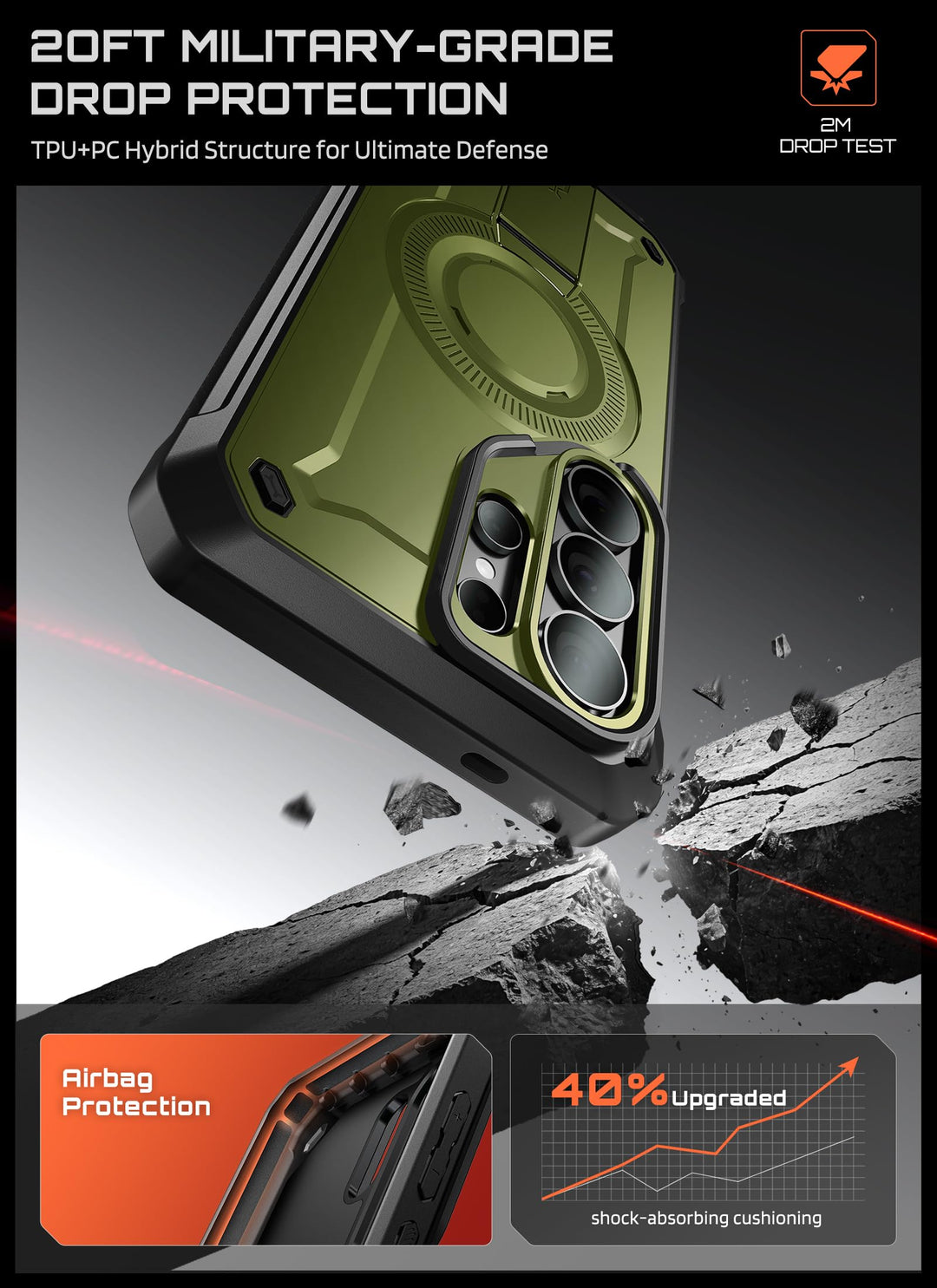 حافظة SUPCASE لسلسلة Samsung Galaxy S26 مزودة بحامل مدمج، وحماية بمعيار عسكري، ومتوافقة مع MagSafe، ومشبك حزام قابل للفصل، وواقي شاشة وإطار أمامي مدمجين، UBPro Mag