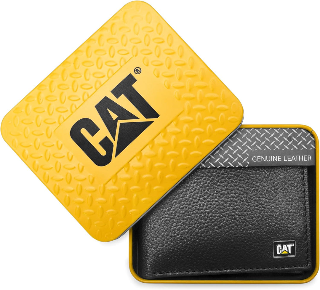 Caterpillar Men's Leather Bifold Wallet with Id Window - Black