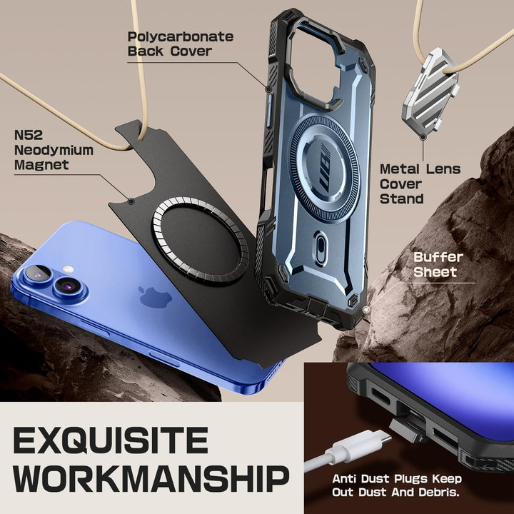 SUPCASE for iPhone 16 Case 6.1'' 2024 with Camera Cover Stand (UBMag XT), [Compatible with MagSafe] [Built-in Kickstand] [Military-Grade Protection] Heavy Duty Rugged Magnetic Phone Case