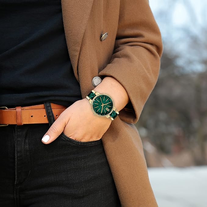 Anne Klein ‎ AK/1413LBSV Women's Resin Bracelet Watch - Green/Gold