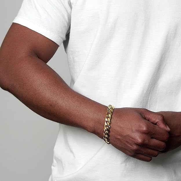 Invicta Bracelet for Men, Stainless Steel Chain Jewelry, Polsihed Curb, 12mm, 8.75