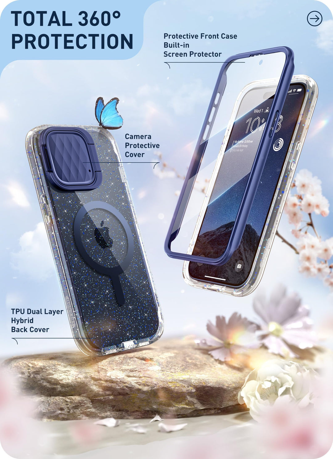 i-Blason Cosmo Magnetic for iPhone 15 Pro Max Case MagSafe with Camera Cover Stand, Slim Style Full-Body Phone Case for iPhone 15 Pro Max with Built-in Screen Protector & Kickstand