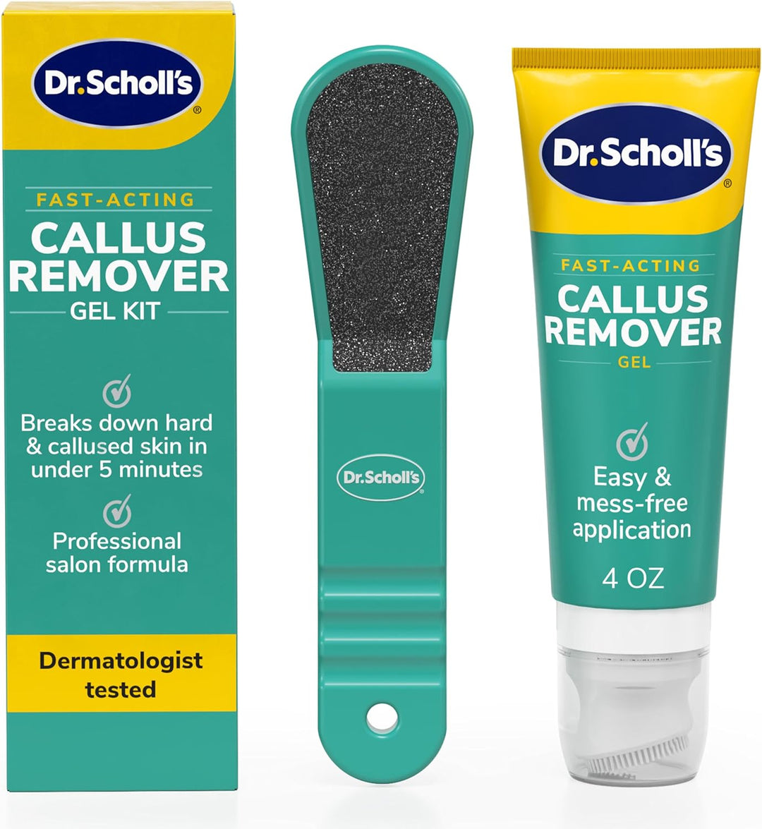 Dr. Scholl's Fast Acting Callus Remover Gel Kit, Hard Skin Removal, Smooth Soft Feet in Minutes, Salon Professional Formula, Mess Free Application, Exfoliating Foot File Pedicure Tool Included