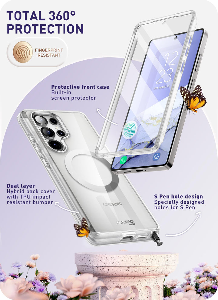i-Blason Cosmo for Samsung Galaxy S25 Ultra Case MagSafe with Built-in Screen Protector [Support Fingerprint ID & Wireless Charger] Full-Body Slim Style Magnetic Phone Case for S25 Ultra