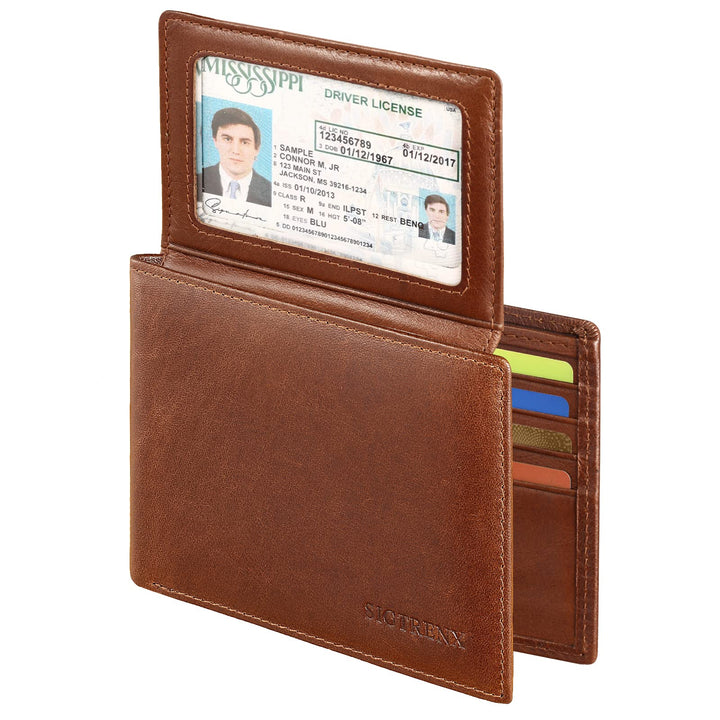 Sigtrenx SGQB-001 Leather Wallets for Men, Genuine Leather Mens Wallet Bifold Rfid Blocking with 2 ID Windows