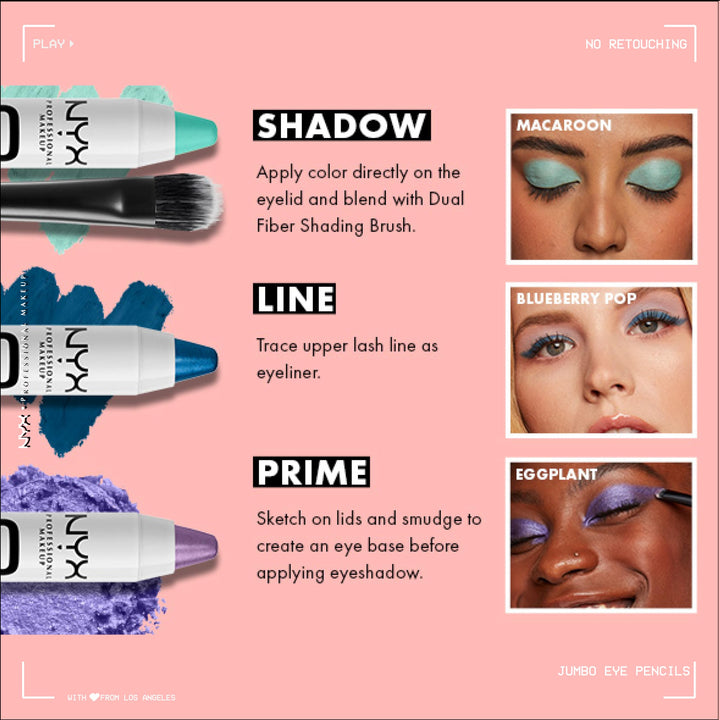 NYX PROFESSIONAL MAKEUP Jumbo Eye Pencil, Blendable Eyeshadow Stick & Eyeliner Pencil