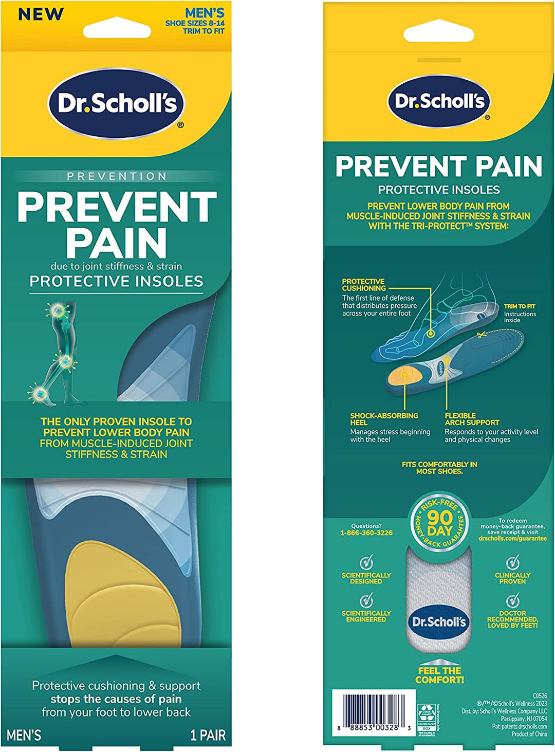 Dr. Scholl's Prevent Pain Lower Body Protective Insoles, 1 Pair, Men's 8-14, Protects Against Foot, Knee, Heel, and Lower Back Pain, Trim to Fit Inserts - 3alababak