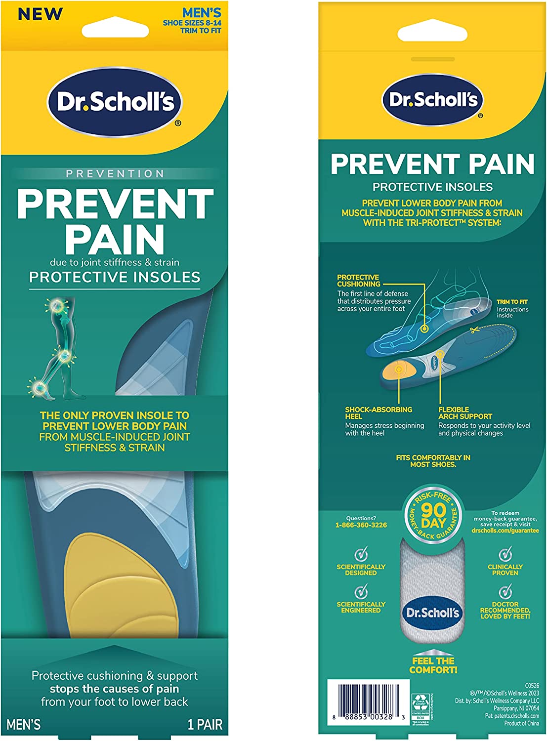 Dr. Scholl's Prevent Pain Lower Body Protective Insoles, 1 Pair, Men's 8-14, Protects Against Foot, Knee, Heel, and Lower Back Pain, Trim to Fit Inserts - 3alababak