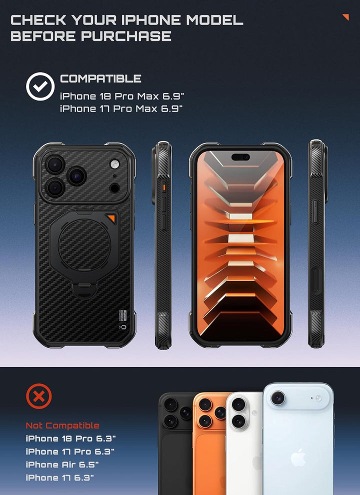 SUPCASE for iPhone 18 Pro Max Case with 360° Rotating Stand, Airbag Protection, 360° Kickstand, Fit for MagSafe, Camera Control, Heavy-Duty Phone Case for iPhone 17 /18 Pro Max, UB Aero