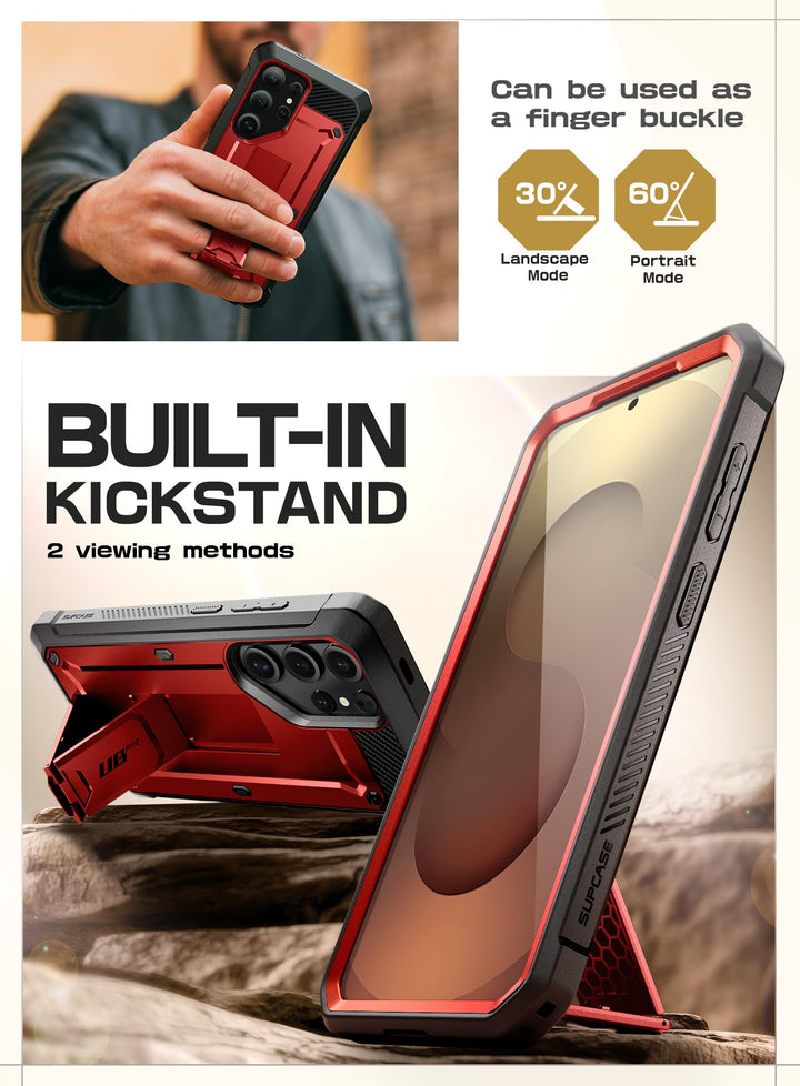 SUPCASE for Samsung Galaxy S25 Ultra Case with Stand (Unicorn Beetle Pro), [2 Front Frames] [Built-in Screen Protector & Belt-Clip] Military-Grade Protection Phone Case for S25 Ultra 6.9 Inch, Black