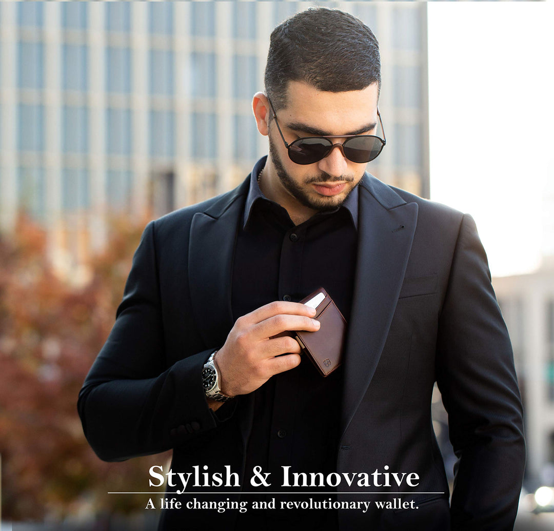 محفظة بمشبك نقود من SERMAN BRANDS - محفظة رجالية نحيفة للجيب الأمامي، حامل بطاقات بحماية RFID، محفظة ثنائية الطي صغيرة ومبسطة