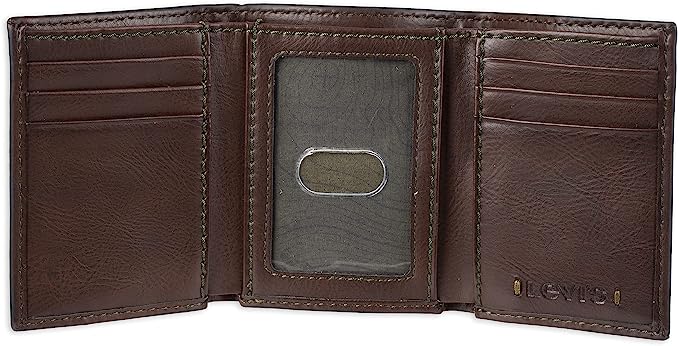 Levi's 31LV110002 Leather Men's Trifold Wallet , Brown Stitch - 3alababak