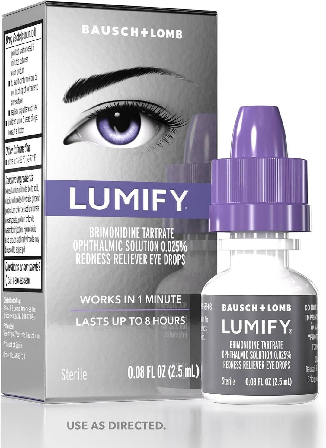 LUMIFY Eye Drops for Red Eyes, Redness Reliever for Brighter Looking Eyes, Works in 1 Minute &amp; Lasts Up to 8 Hours, Eye Drops, 0.08 Fl Oz (2.5 mL)