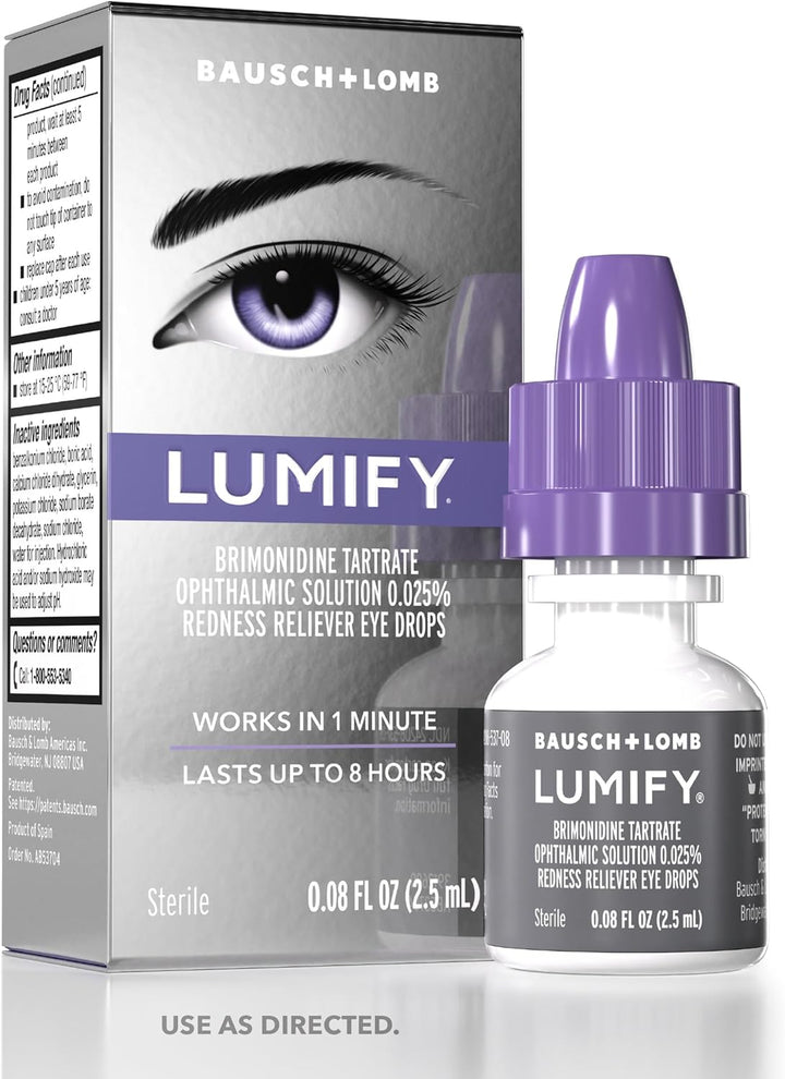 LUMIFY Eye Drops for Red Eyes, Redness Reliever for Brighter Looking Eyes, Works in 1 Minute &amp; Lasts Up to 8 Hours, Eye Drops, 0.08 Fl Oz (2.5 mL)