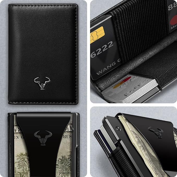 BULLIANT Mens Wallet Money Clip, Slim Wallet Card Case Expandable for 11 Cards RFID Blocking,One Card Size
