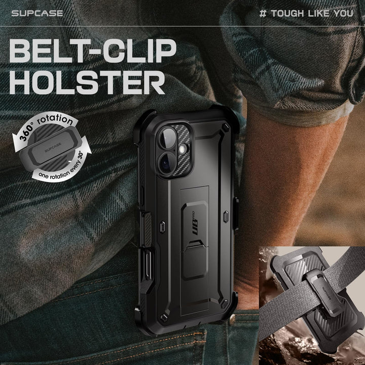 SUPCASE for iPhone 16 Case with Screen Protector (Unicorn Beetle Pro), [Built-in Stand & Belt-Clip] [Military-Grade Protection] Full Body Heavy Duty Phone Case for iPhone 16 6.1'' 2024