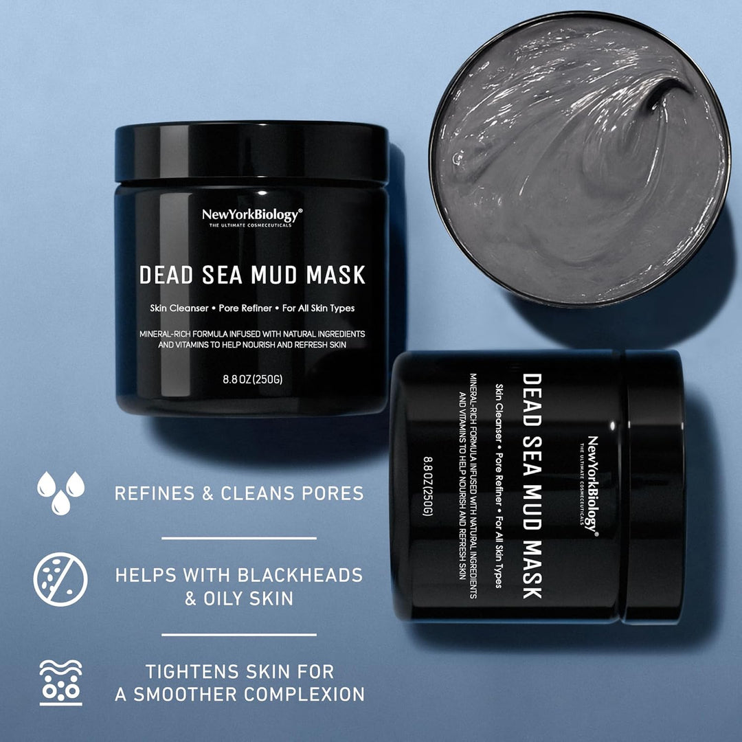 New York Biology Dead Sea Mud Mask for Face and Body | Spa Quality Pore Refiner for Oily Skin | Natural Skincare for Women &amp; Men | Tighten Skin for A Healthier Complexion | 8.8 oz