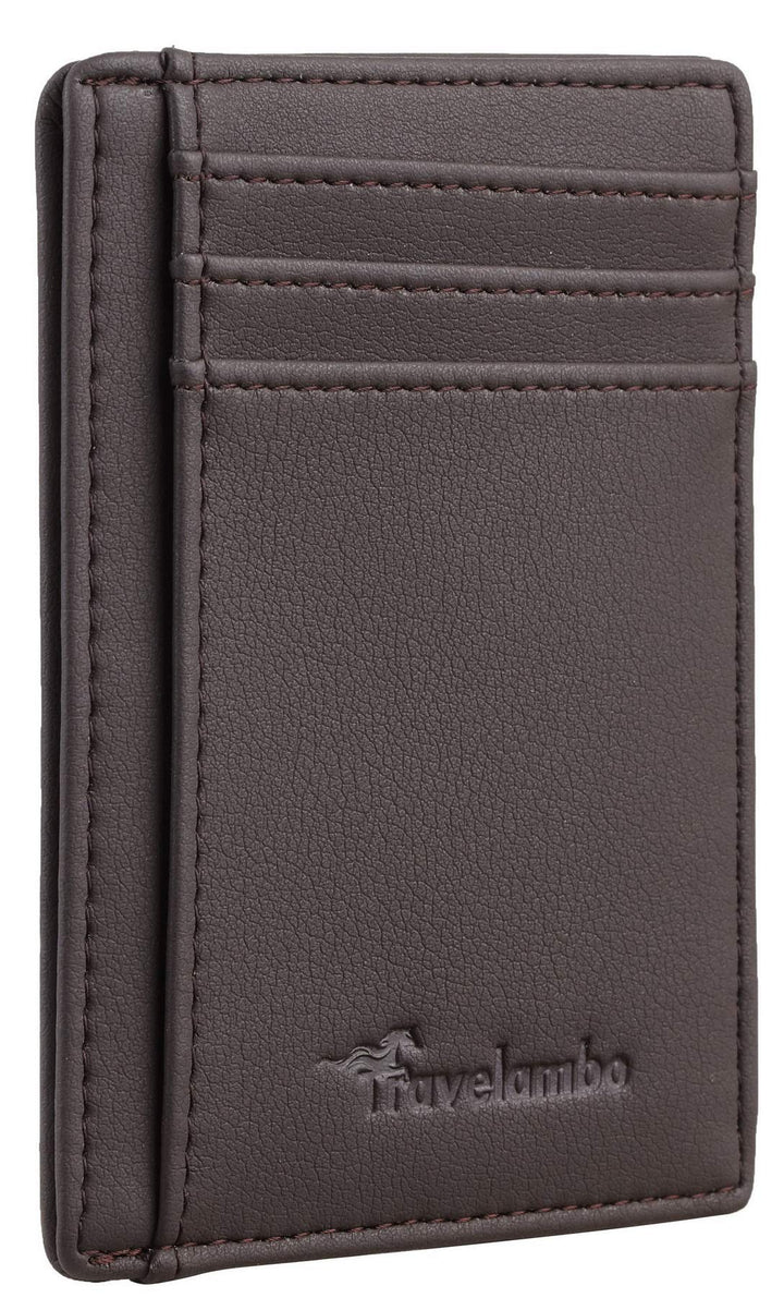 Travelambo Front Pocket Minimalist Leather Slim Wallet RFID Blocking Medium Size