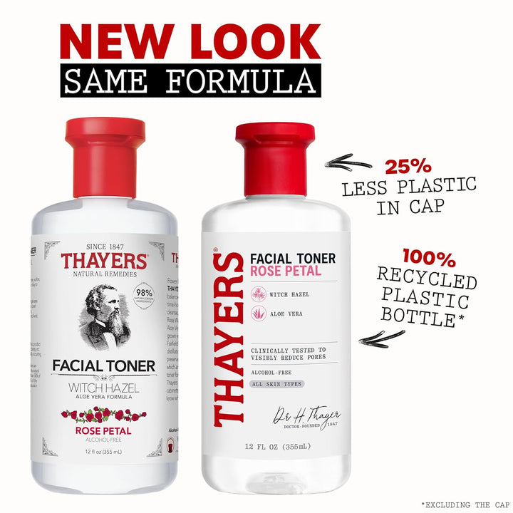 THAYERS Alcohol-Free Rose Petal Witch Hazel Facial Toner for Glowing Skin, Soothing, Hydrating, Refreshing Toner for All Skin Types, 12oz