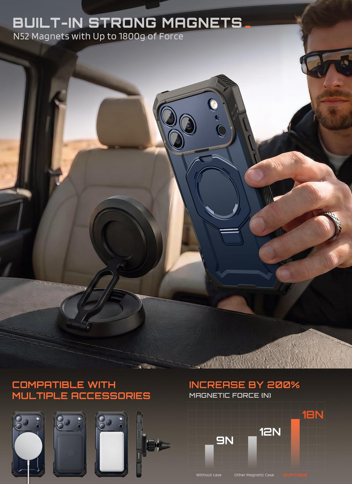 جراب SUPCASE لهاتف iPhone 18 Pro / iPhone 17 Pro، حماية فائقة مع واقي شاشة زجاجي، زر التحكم بالكاميرا، حامل مغناطيسي، متوافق مع MagSafe، جراب حماية كامل للجسم Unicorn Beetle Grip Pro