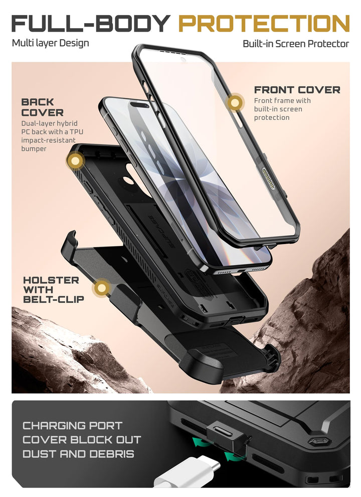 SUPCASE for iPhone Case, Belt Clip, Military-Grade Protection, Built-in Kickstand &amp; Screen Protector, Camera Control, Heavy-Duty Phone Case, Unicorn Beetle Pro