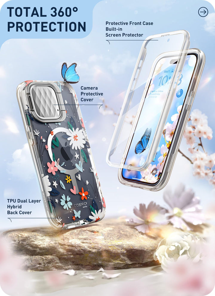 i-Blason Cosmo Magnetic for iPhone 15 Pro Max Case MagSafe with Camera Cover Stand, Slim Style Full-Body Phone Case for iPhone 15 Pro Max with Built-in Screen Protector & Kickstand