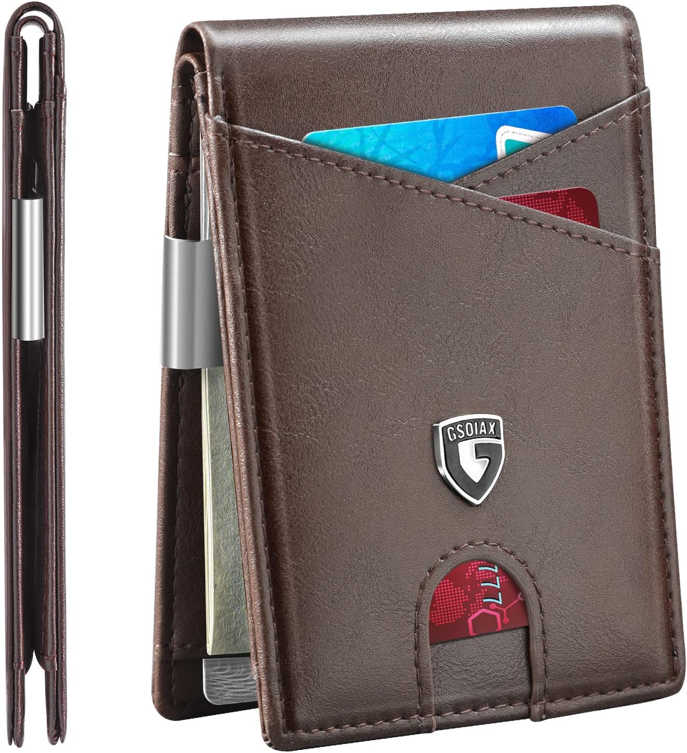 GSOIAX Slim Leather RFID Bifold Wallet for Men with Money Clip and