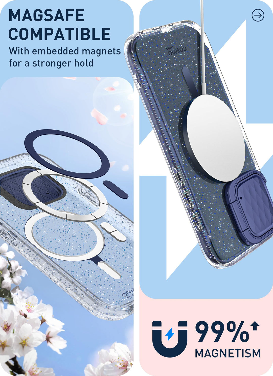 i-Blason Cosmo Magnetic for iPhone 15 Pro Max Case MagSafe with Camera Cover Stand, Slim Style Full-Body Phone Case for iPhone 15 Pro Max with Built-in Screen Protector & Kickstand
