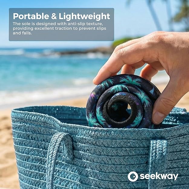 SEEKWAY Water Shoes Women Men Adult Quick-Dry Aqua Socks Barefoot Non Slip for Beach Swim River Pool Lake surf Black 2e-1302 Coconut Tree