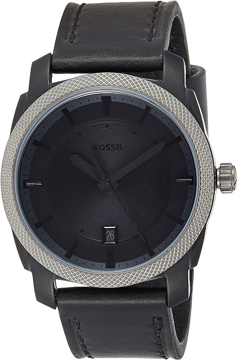Fossil Men's FS5265 Machine Three-Hand Date Black Leather Watch