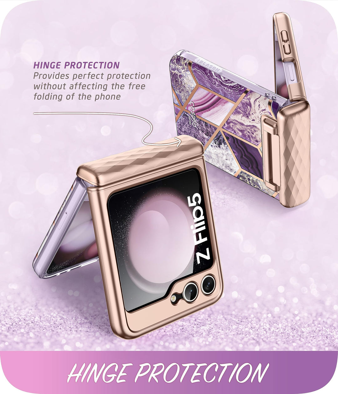 i-Blason Cosmo for Samsung Galaxy Z Flip 5 Case with Hinge Protection, [Built-in Front Screen Protector] Slim Stylish Protective Case