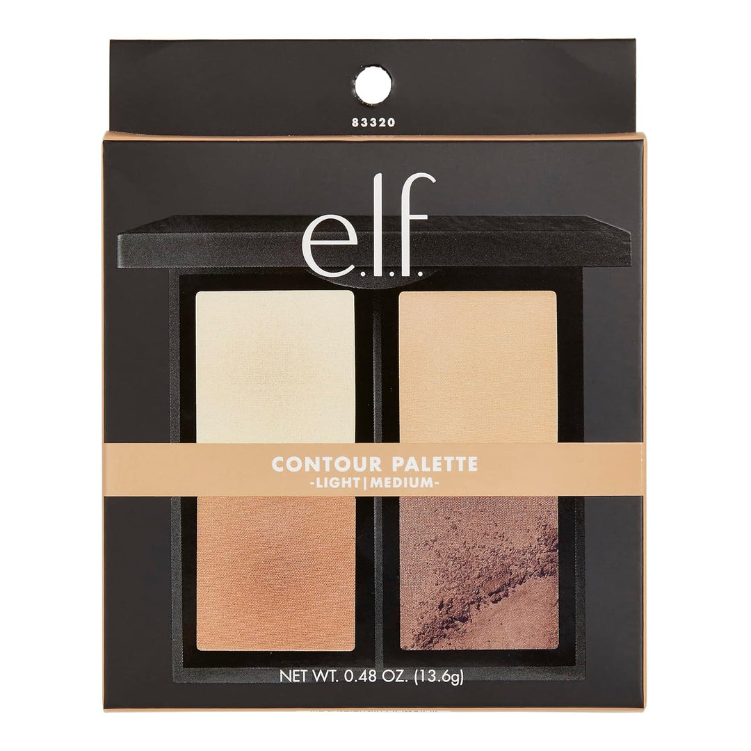 e.l.f. Contour Palette, 4 Shades, Customizable, Easy to Apply, Sculpts, Shades, Brightens, Light/Medium, Infused with Vitamin E, All-Day Wear, 0.56 Oz
