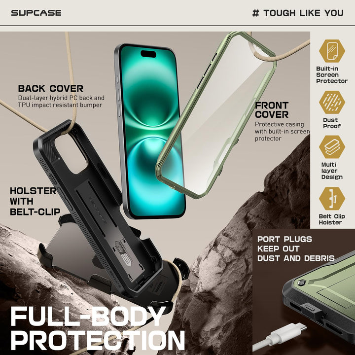 SUPCASE for iPhone 16 Pro Case with Screen Protector (Unicorn Beetle Pro), [Built-in Stand & Belt-Clip] [Military-Grade Protection] Full Body Heavy Duty Phone Case for iPhone 6.3 Inch 2024
