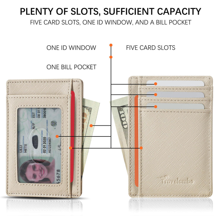 Travelambo Front Pocket Minimalist Leather Slim Wallet RFID Blocking Medium Size
