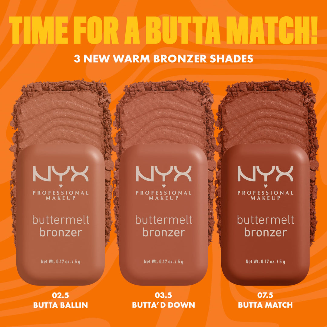 NYX PROFESSIONAL MAKEUP Matte Buttermelt Bronzer, Longwear Face Makeup with Up to 12 Hours of Wear, Vegan Formula 0.17 Ounce