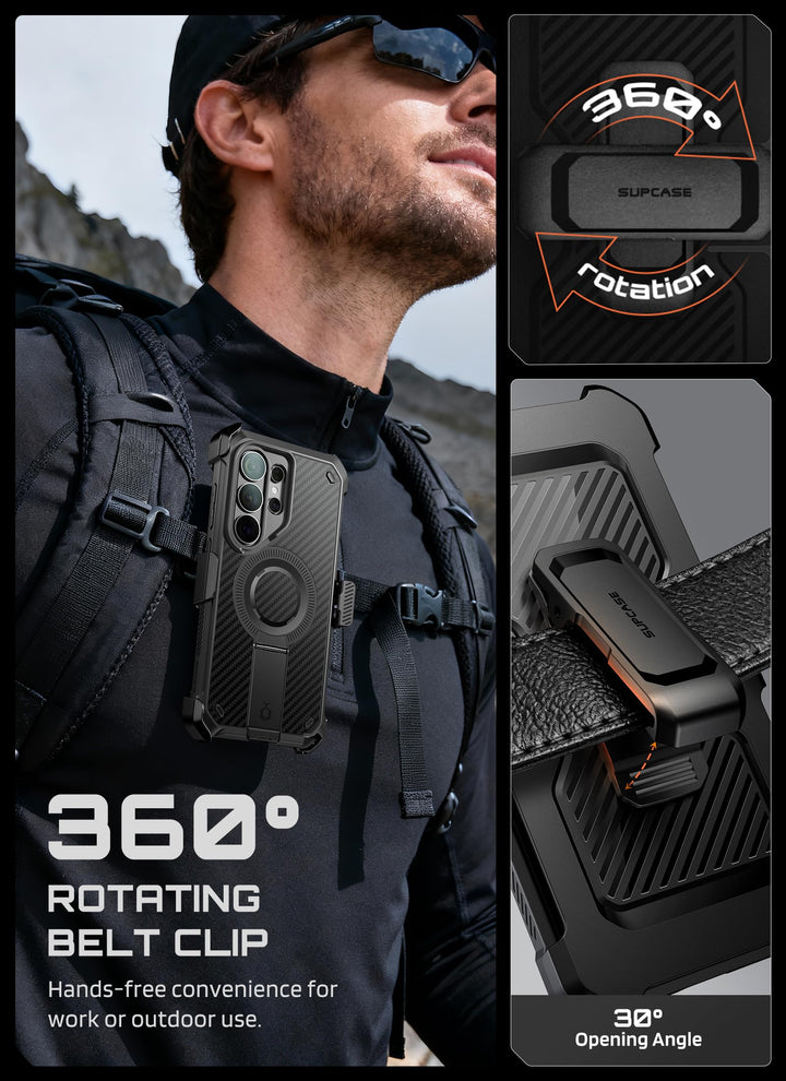 حافظة SUPCASE لسلسلة Samsung Galaxy S26 مزودة بحامل مدمج، وحماية بمعيار عسكري، ومتوافقة مع MagSafe، ومشبك حزام قابل للفصل، وواقي شاشة وإطار أمامي مدمجين، UBPro Mag
