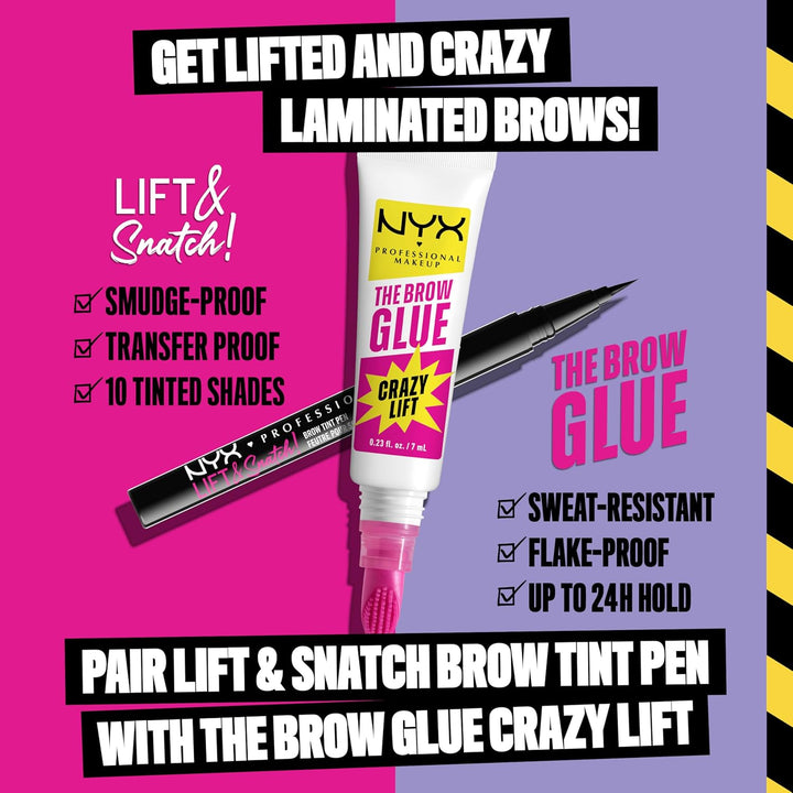 NYX PROFESSIONAL MAKEUP The Brow Glue Crazy Lift, Brow Lamination Gel with 16HR Strong Hold & Built-In Styling Comb - Clear Eyebrow Gel