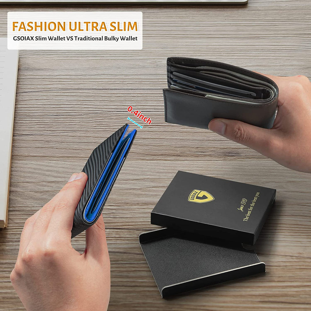 GSOIAX Slim Leather RFID Bifold Wallet for Men with Money Clip and 12 Credit Card Holders - Minimalist - 3alababak